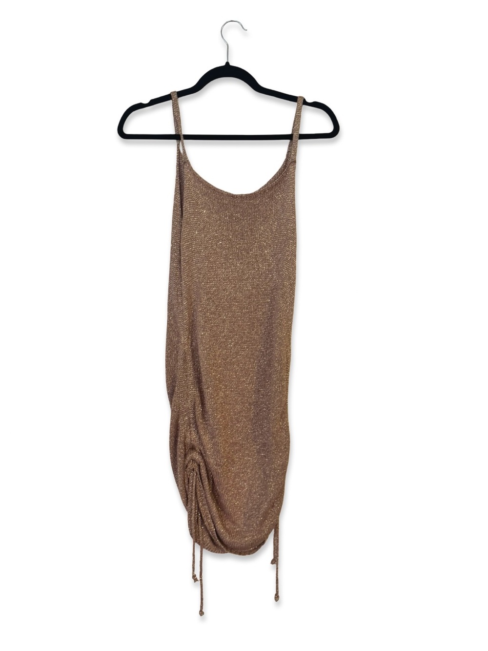 Crochet l Mini Dress in Shimmery Bronze |  Spaghetti Strap Ruched Dress NWOT